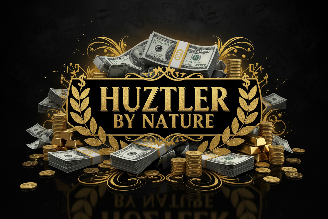 Black and gold money saying Huztler By Nature