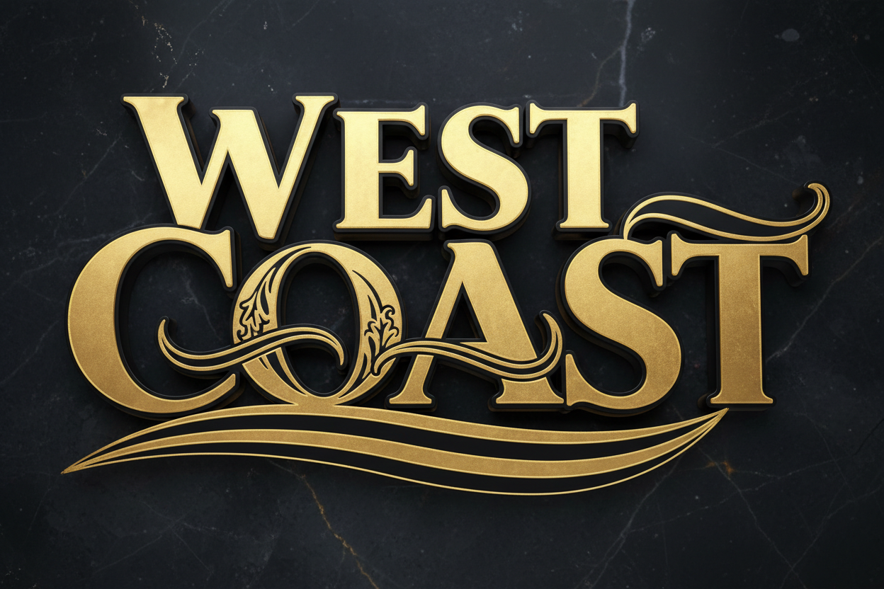 Put the text WEST COAST in black and gold