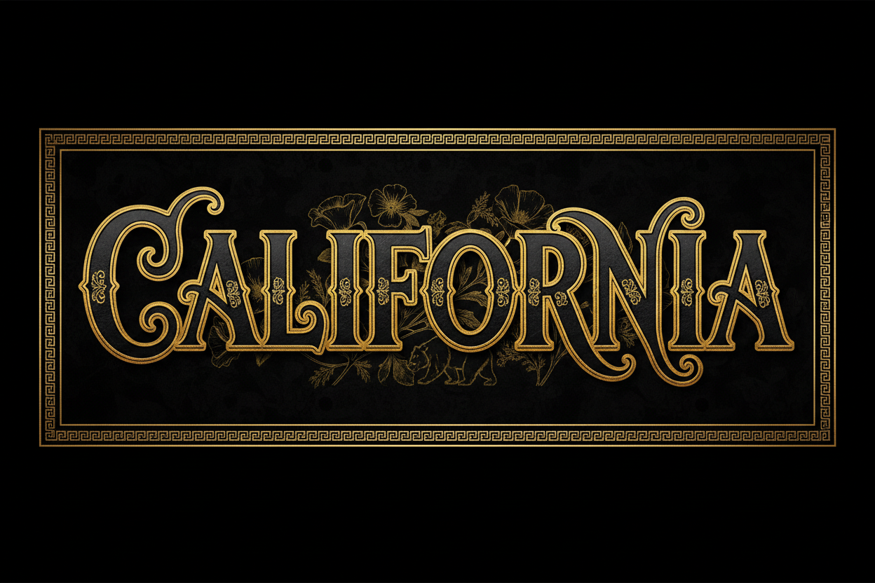 The text CALIFORNIA in black and gold